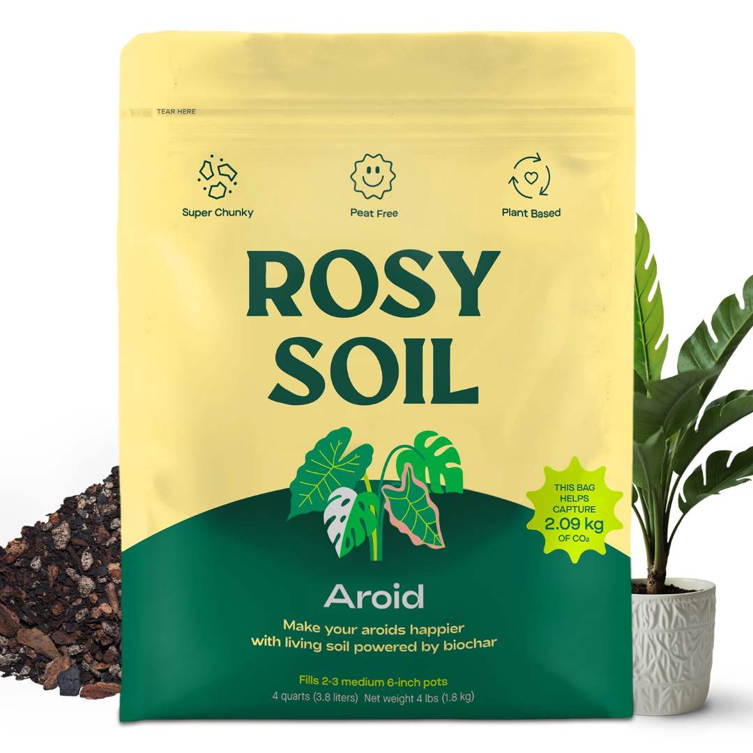 Rosy Soil packaging with plant imagery.