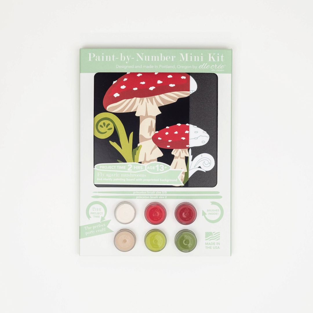 She Creates | Paint by number mini kit with mushroom design on a white background