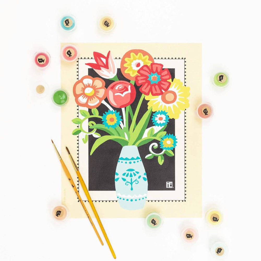 She Creates | Paint by Numbers | Floral vase | Colorful floral painting with a vase on a white background