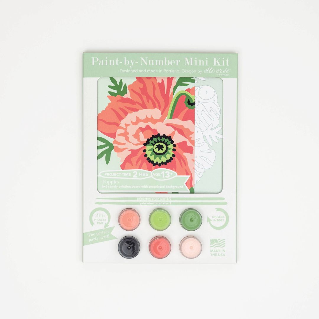 She Creates | Paint-by-Number mini kit with a poppies floral design on a white background