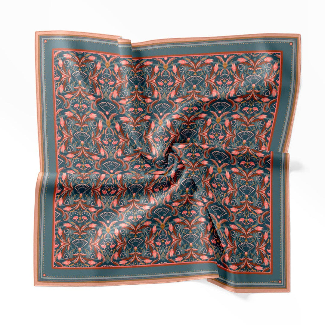 Floral patterned fabric square with a white background