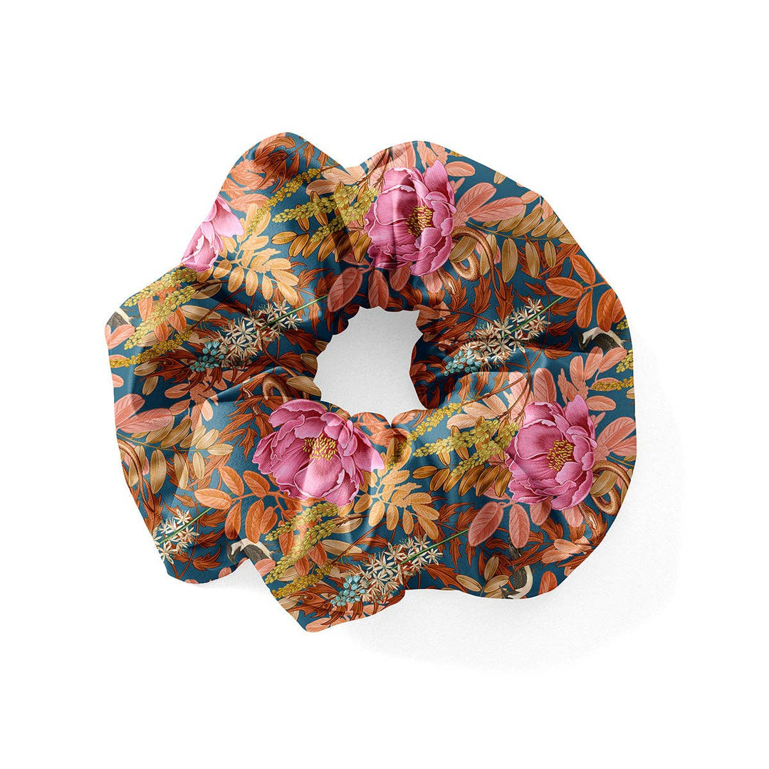 Floral patterned scrunchie on a white background