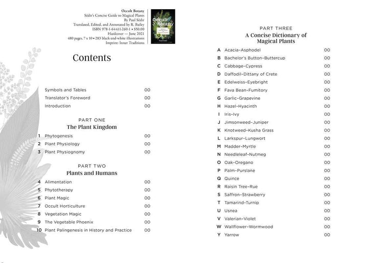 Simon & Schuster | Occult Botany | The table of contents pages.