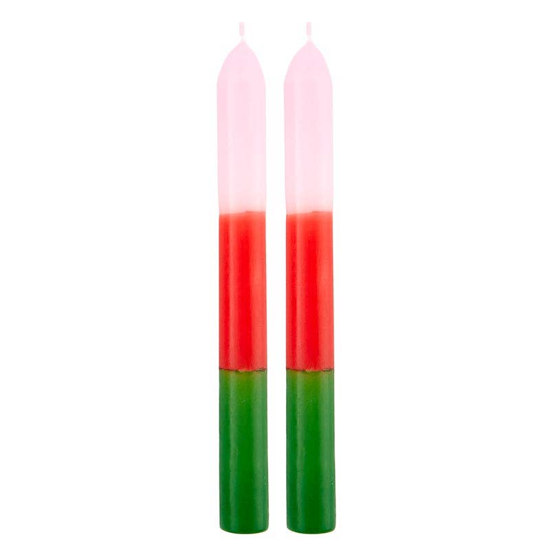 Slant | Christmas Taper Candles | Pink, red and green.