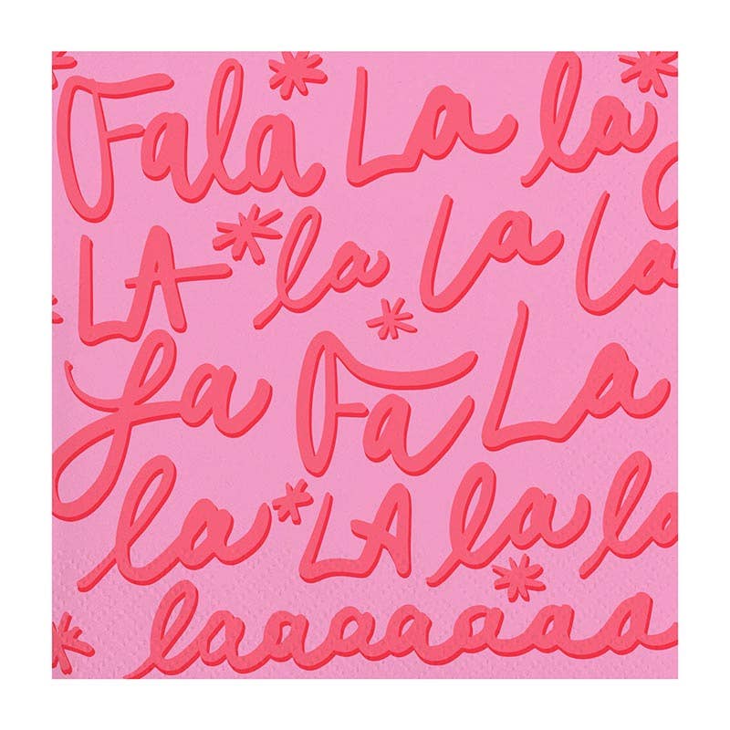 Slant | Falala Beverage Napkins | A pink napkin with repeated pink text.