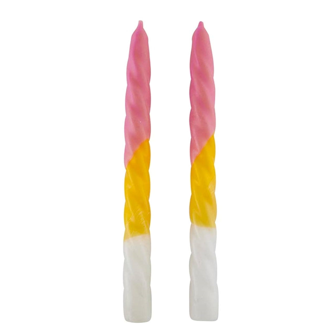 Slant | Ombre Taper Candles | Pink, yellow, and white spiral.