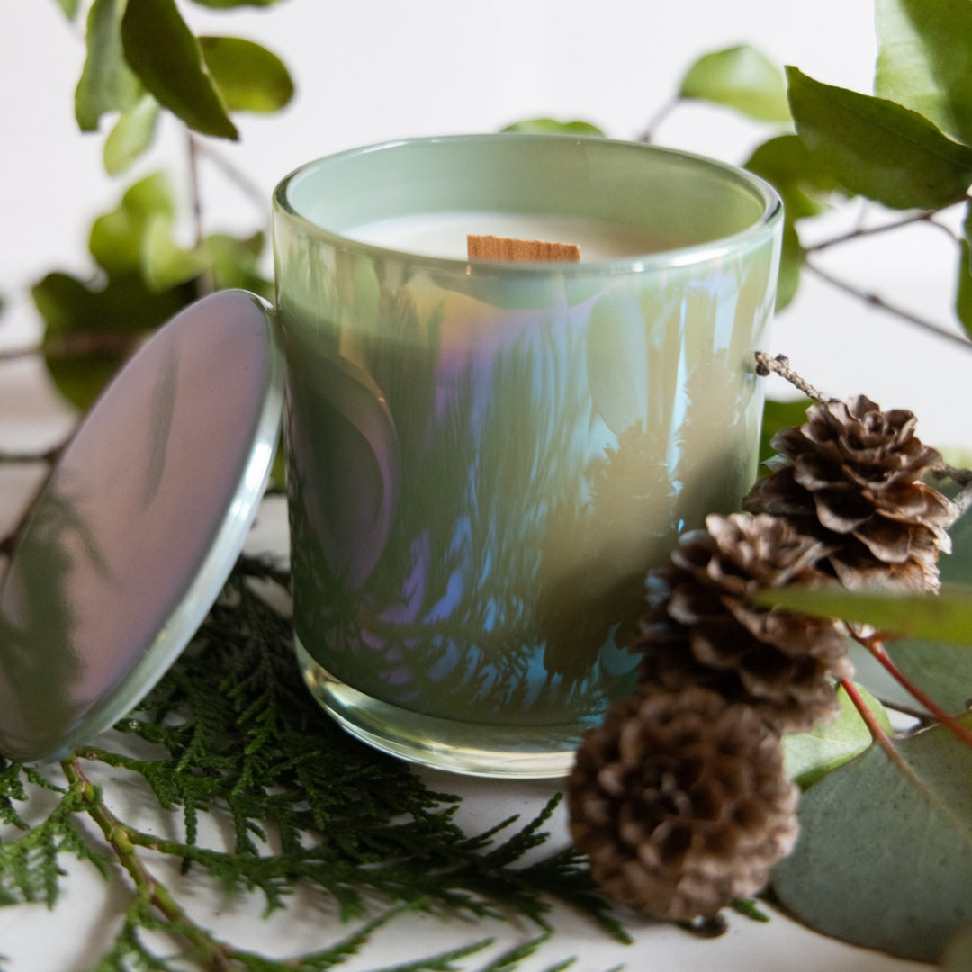 Iridescent Glass Candle - Winter Pine & Cedar