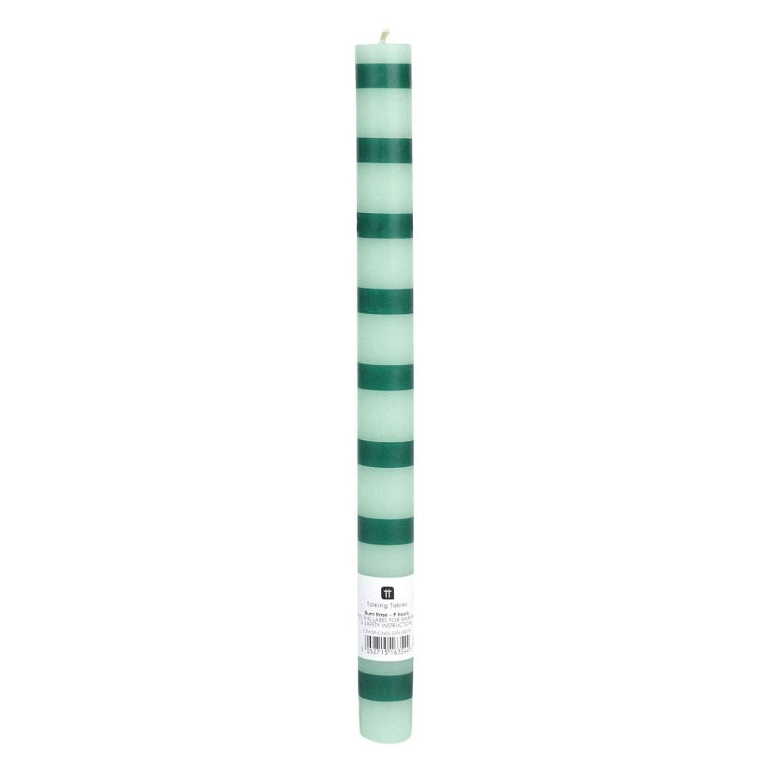 Talking Tables | Green striped taper candle.