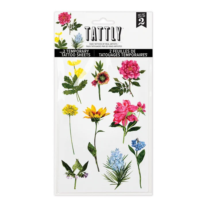Tattly | Garden variety tattoo pack with 2 sheets of colorful flowers.