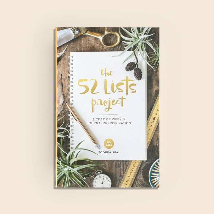 Paige Tate & Co. | The 52 Lists Project Journal | A minimalist notebook, lined interior with list title, prompt, and small illustration in the corner.