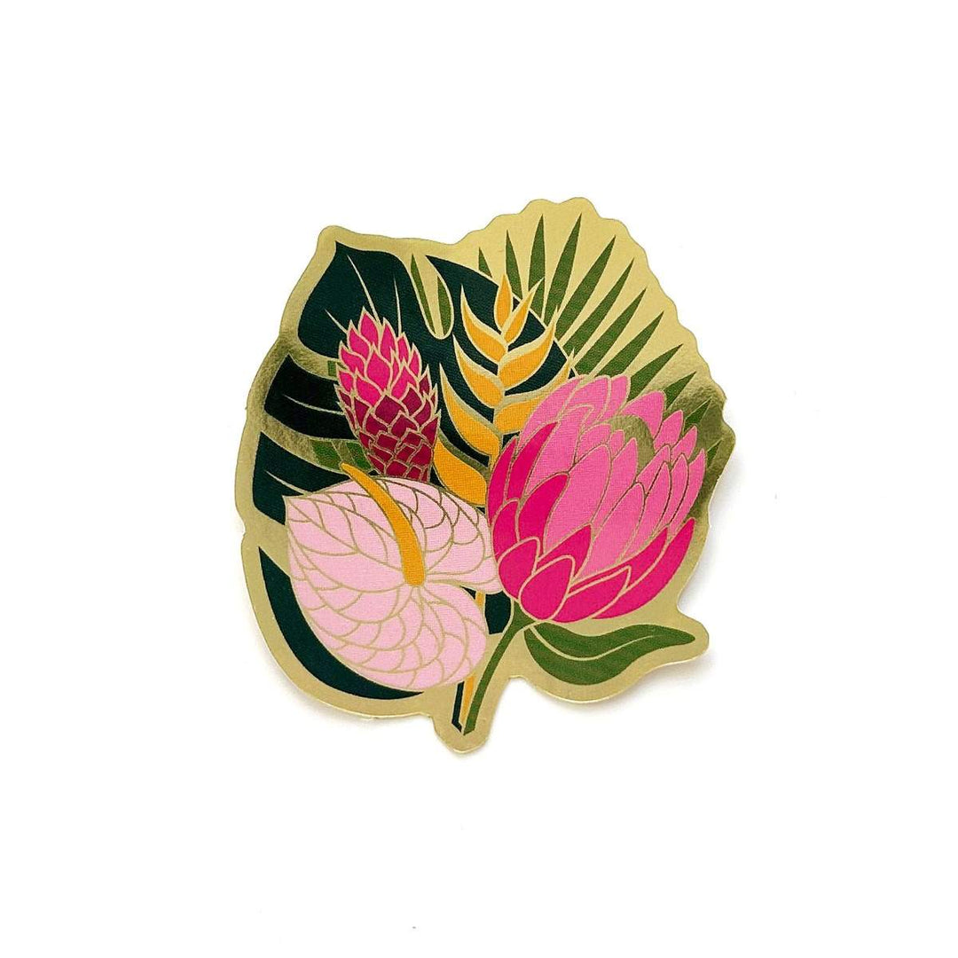 Celese Tropical Bouquet Flower Gold Sticker.