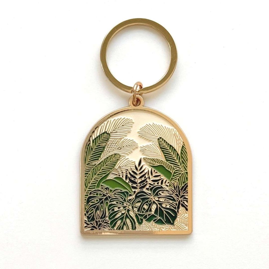 Tropical Conservatory Arch Keychain | A gold accented keychain with plant designs.