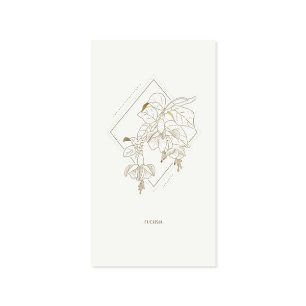 White card with gold floral design and text on a white background