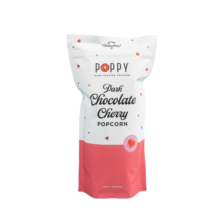 Poppy Handcrafted Popcorn | Dark chocolate cherry popcorn.