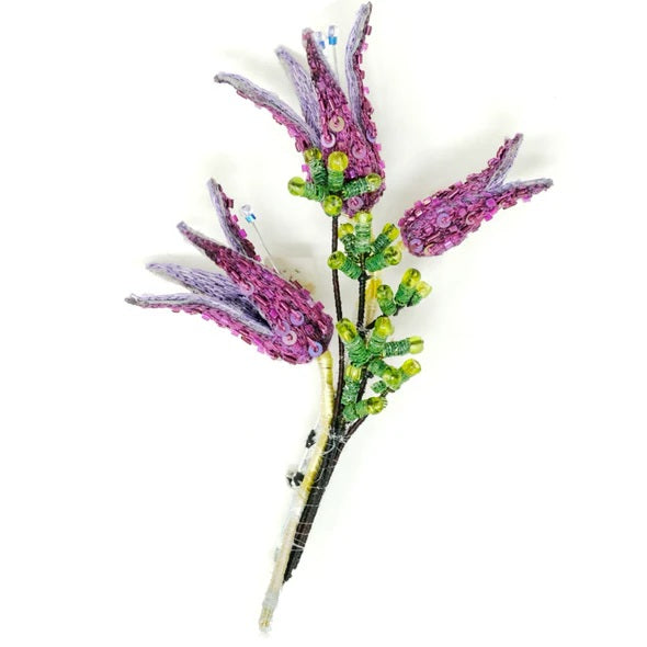 Trovelore | Violet Limodore Boutonniere | Embroidered with green and violet.