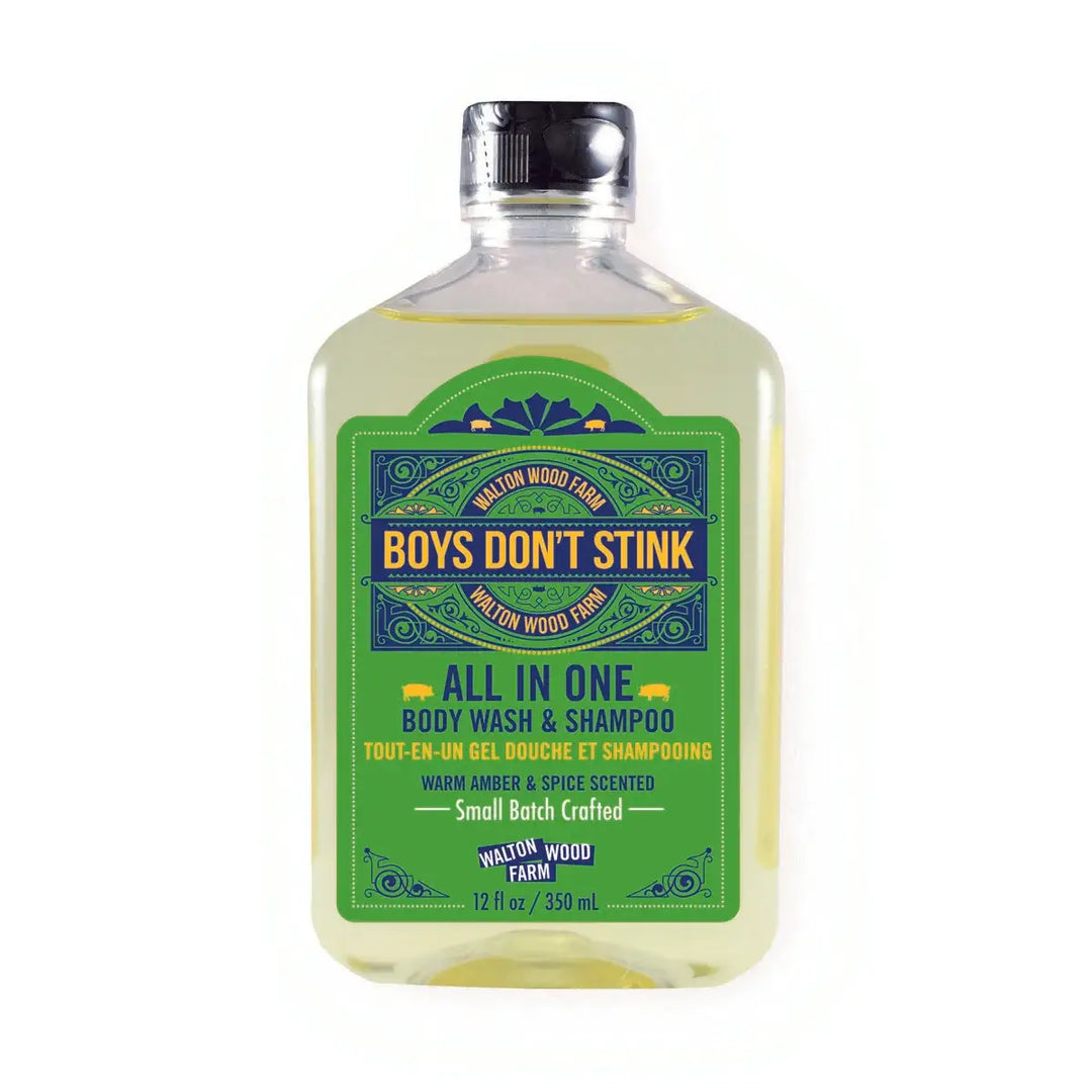 Walton Wood Farm | Boys Don't Stink, all in one body wash and shampoo. Warm amber and spice scented. Small batch crafted, 12oz