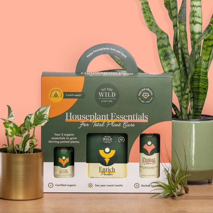 We The Wild | Houseplant Essentials Care Kit, grow concentrate, enrich powder, neem oil.