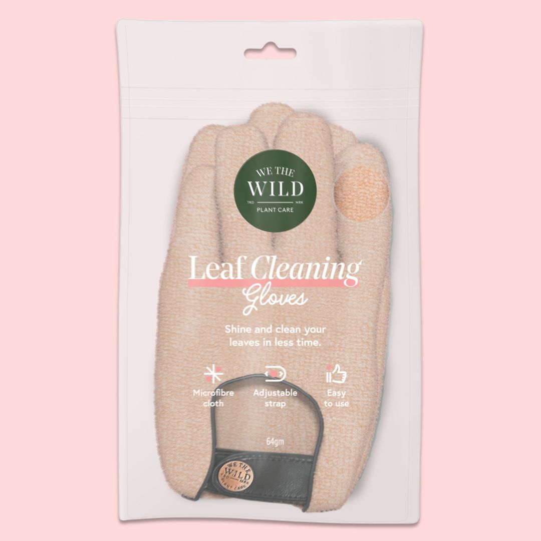 We The Wild | Leaf Cleaning Gloves | Pink microfibre cloth with an adjustable strap.