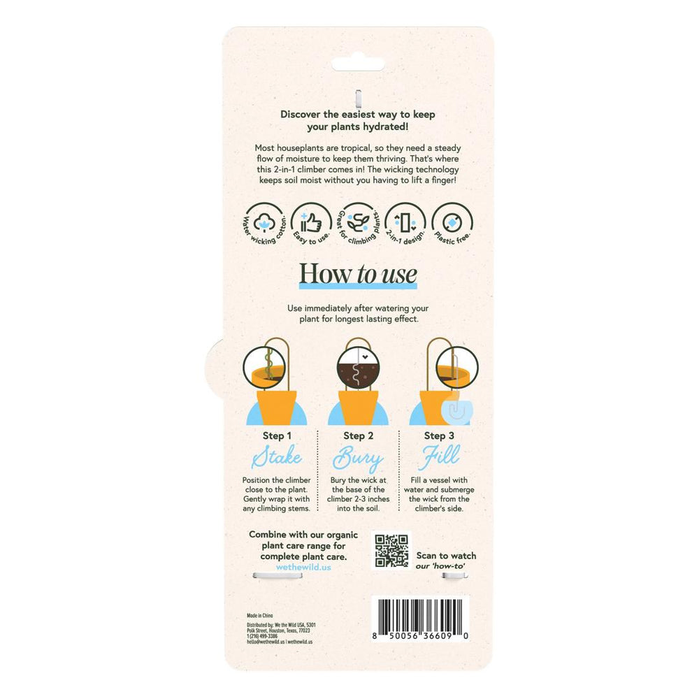 We The Wild | Plant Climber Stake | Instructions for using a plant climber on a white background