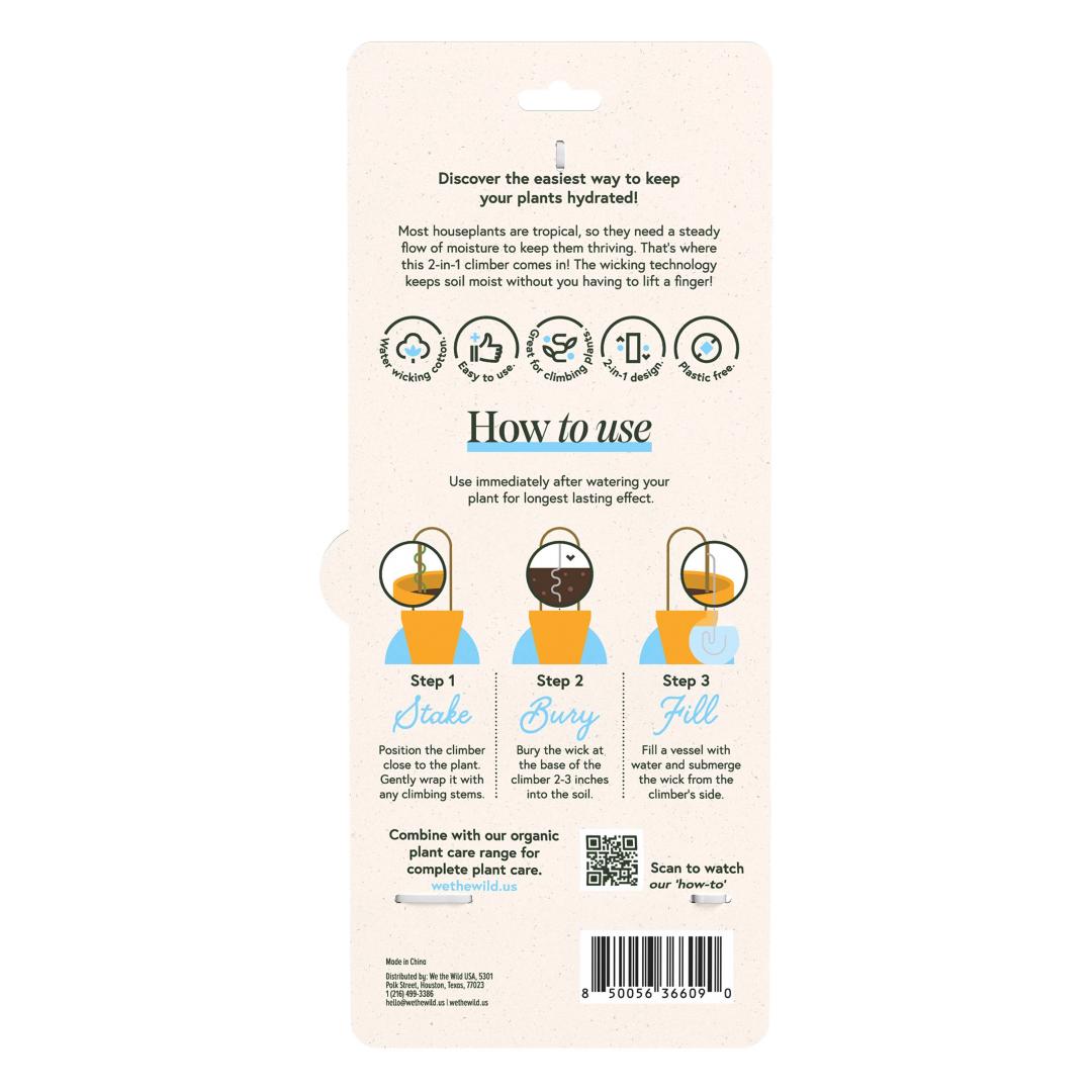 We The Wild | Plant Climber Stake | Instructions for using a plant climber on a white background