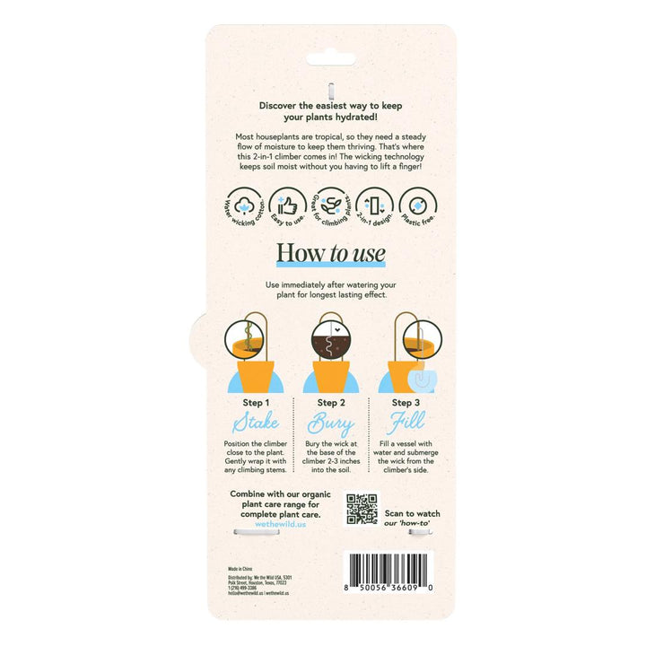 We The Wild | Plant Climber Stake | Instructions for using a plant climber on a white background
