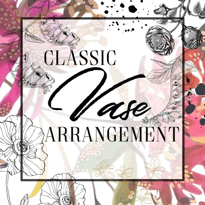 Decorative design with floral elements and 'Classic Vase Arrangement' text.