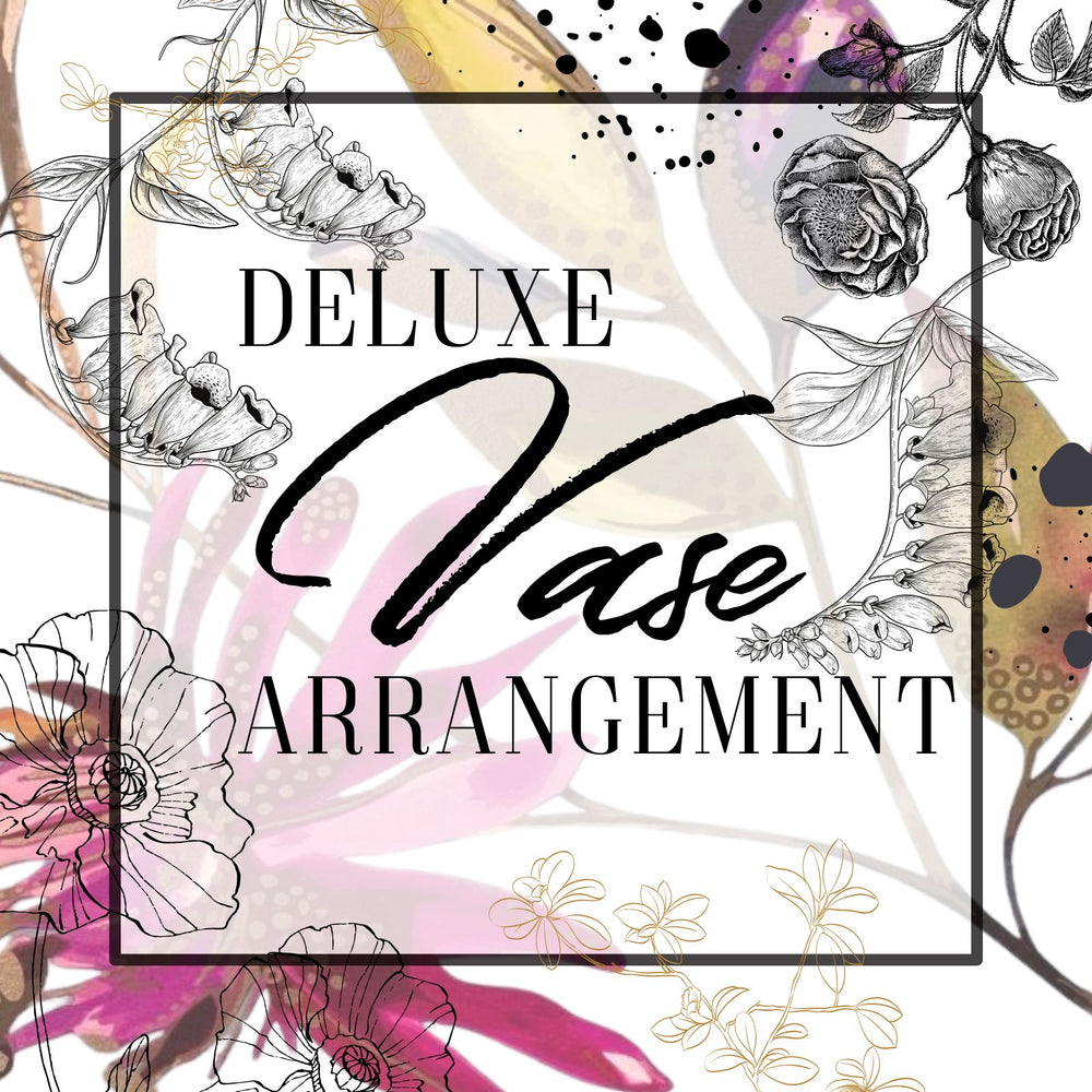Decorative image with floral elements and 'Deluxe Vase Arrangement' text.