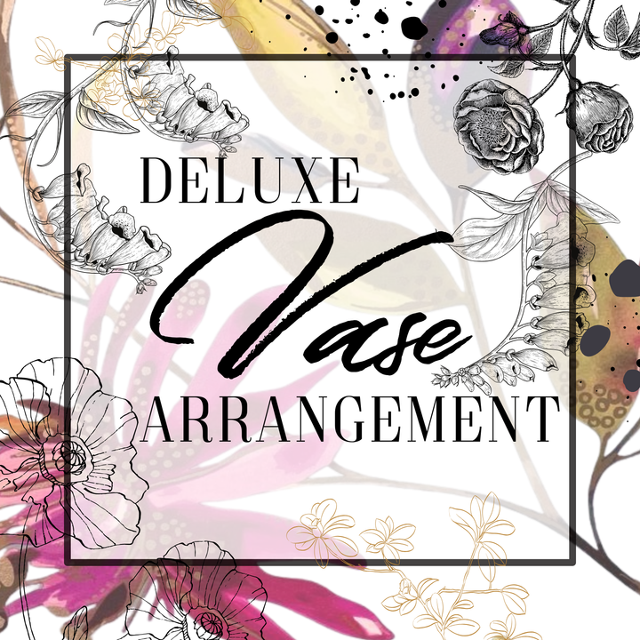 Decorative image with floral elements and 'Deluxe Vase Arrangement' text.