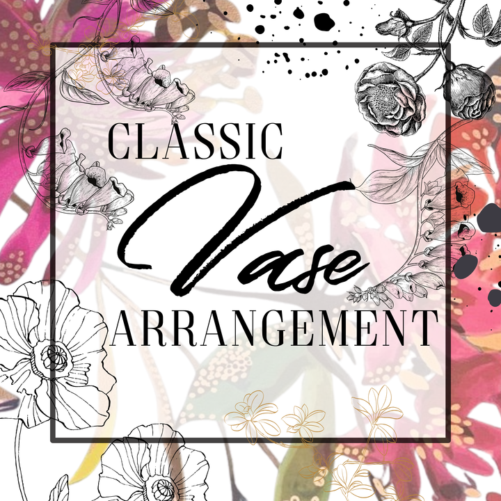 Decorative design with floral elements and 'Classic Vase Arrangement' text.