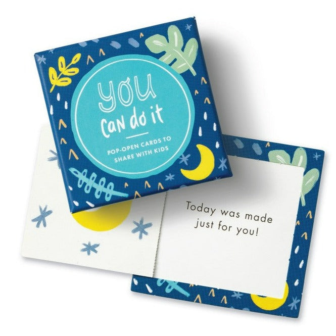 Compendium | "You Can Do It" Pop-Open Cards | A blue box with text "You can do it, pop-open cards to share with kids" "today was made just for you!".