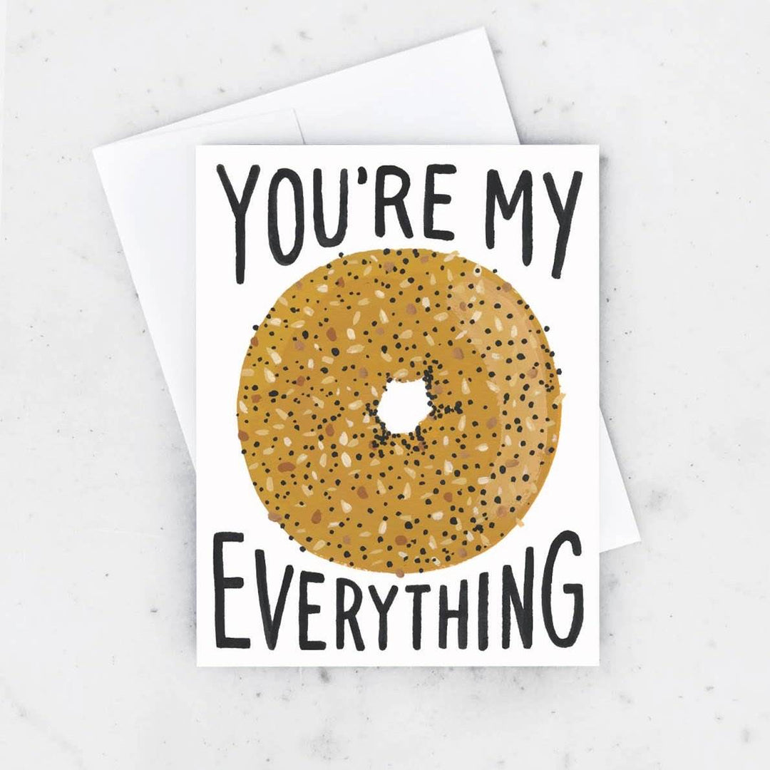 Idlewild Co. | Everything Bagel Card | Text "You're My Everything" with an everything flavor bagel on the front.