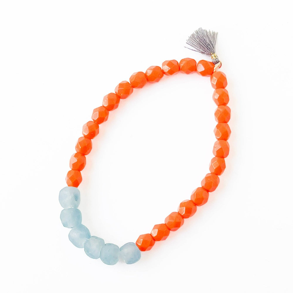 Nest Pretty Things | Recycled African Glass And Mixed Bead Bracelet | Orange and Blue