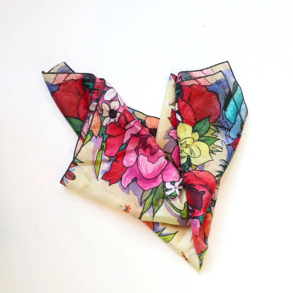 Andrea Durfee | Goddess Scarf | A hand painted silk floral scarf.