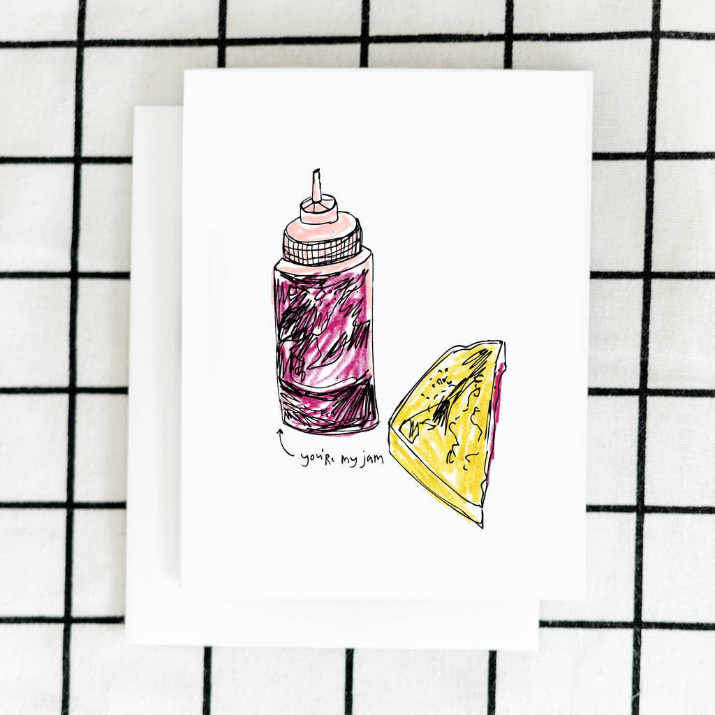 ARTJADEN | Greeting Card | "You're my jam" A squeeze bottle of jam with a piece of toast.