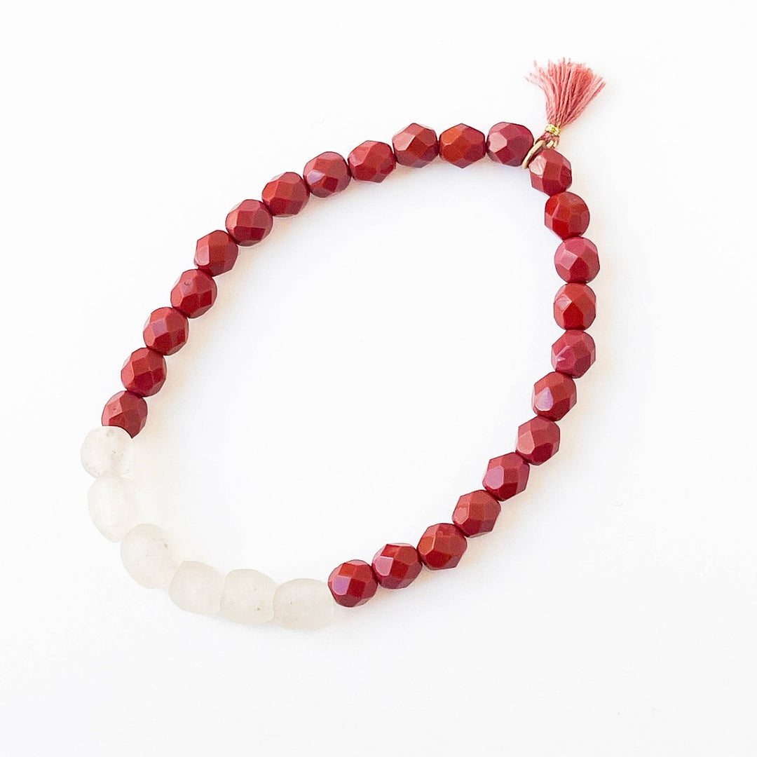 Nest Pretty Things | Recycled African Glass And Mixed Bead Bracelet | Red and white.