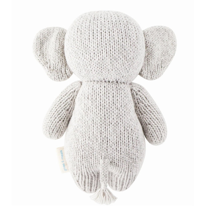 Baby Elephant | A gray knit elephant plush with a little tail.