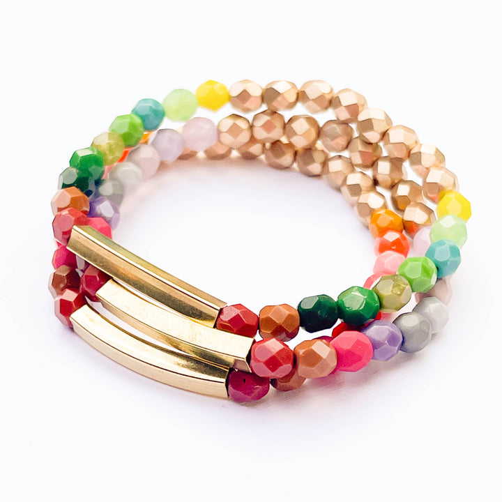 Colorful Ombre Bead Bracelet| all 3 colors, stacked with Green on top | Nest Pretty Things