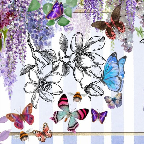 Butterflies and flowers on a white background