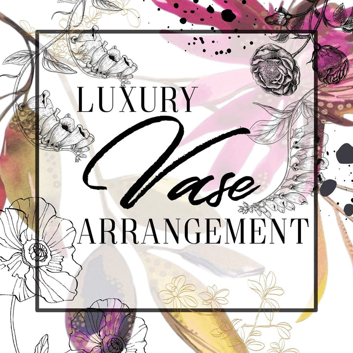 Decorative image of a luxury vase arrangement with floral elements and text overlay.