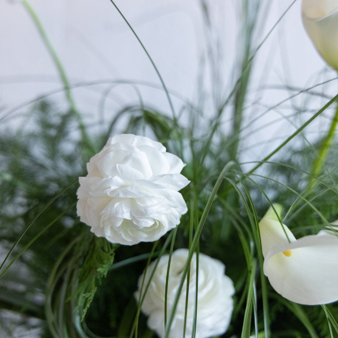 White flowers and green grass