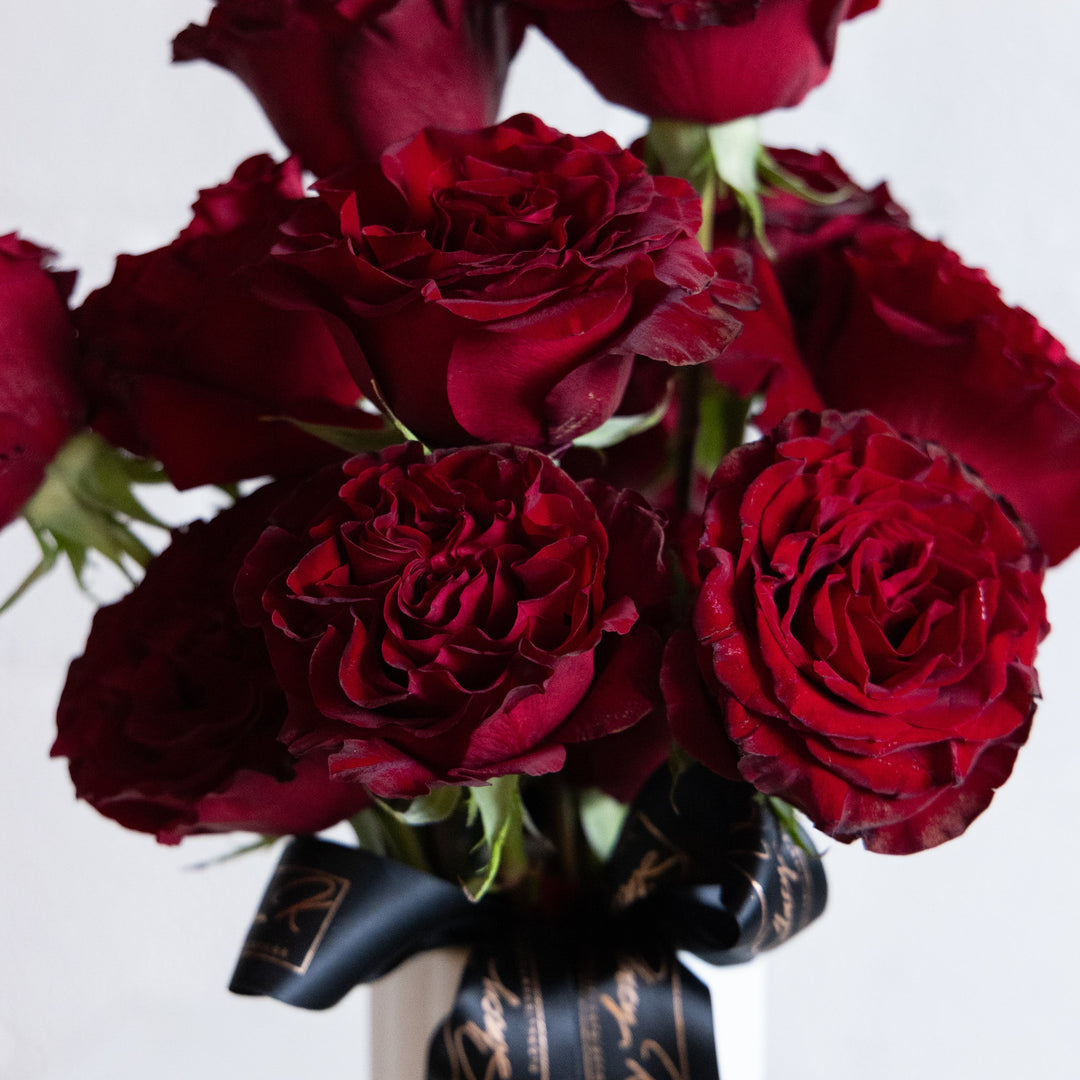 Close up of Dozen roses wrapped