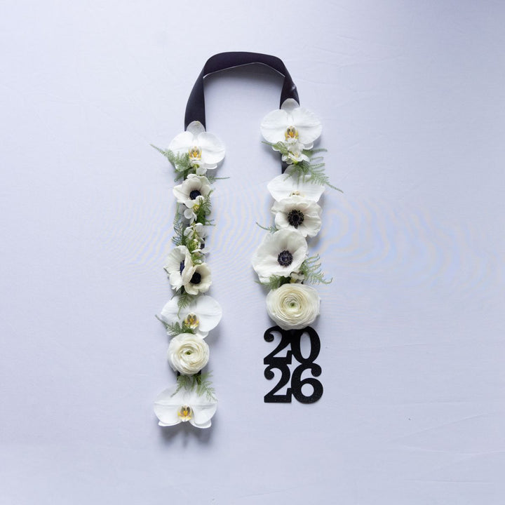 White floral graduation stole with &