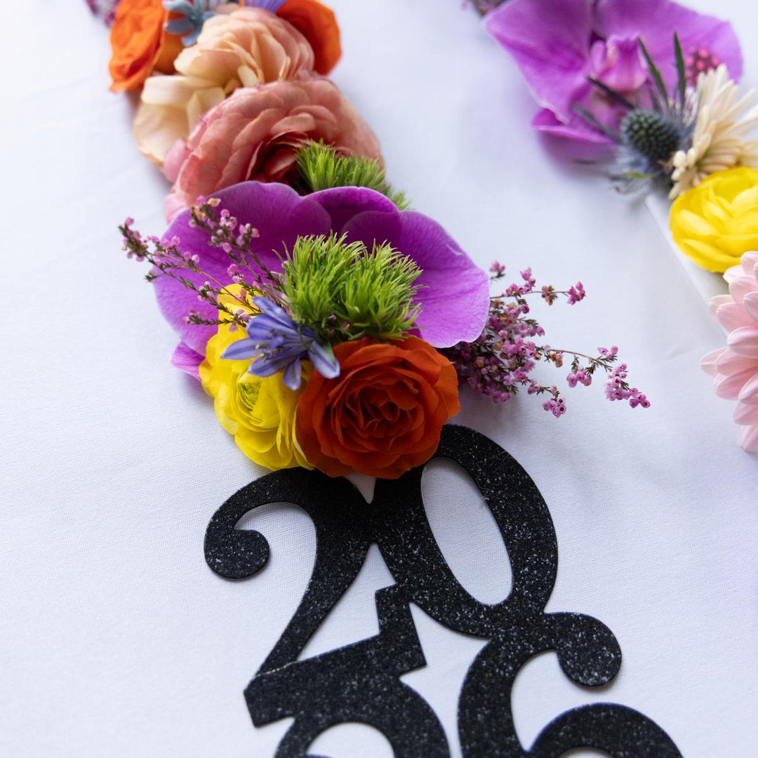 Colorful floral graduation stole with &