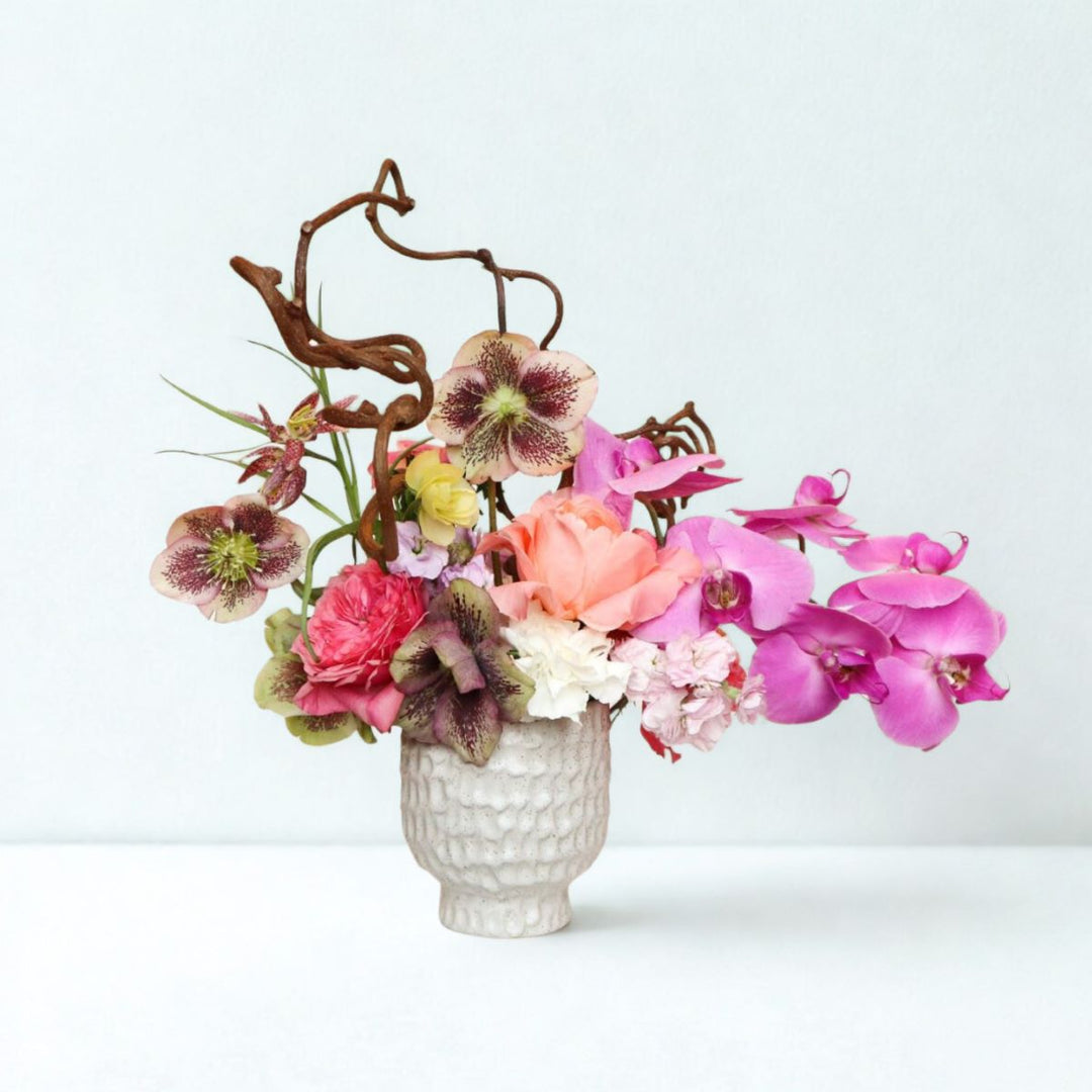 Stacy K Floral | Wild Grace | A fresh vased arrangement with orchids, roses, branching, and more.