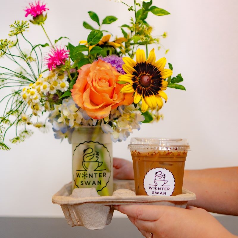 Coffee and flowers at Stacy K floral