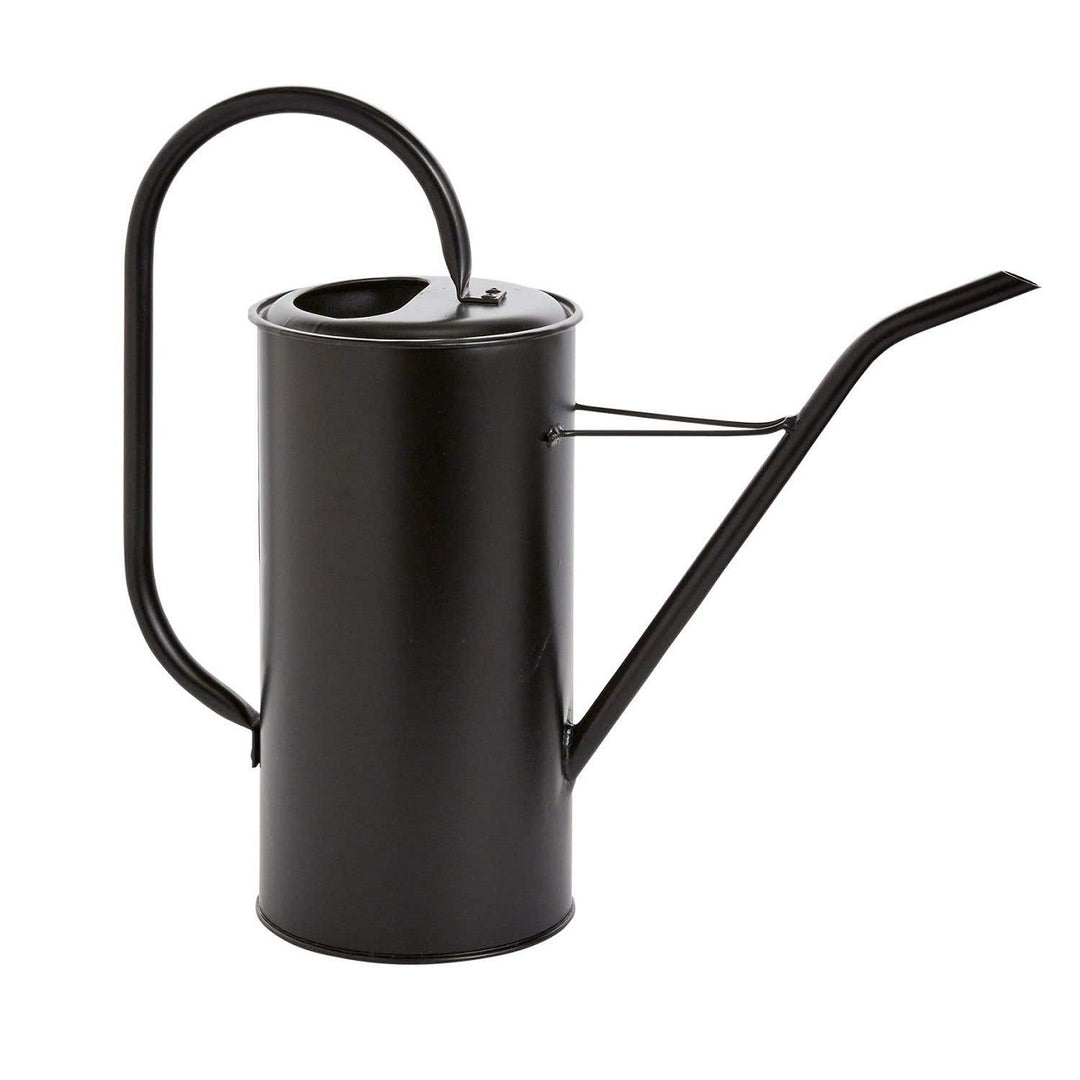Fletch Watering Can | Large | A tall black cylindrical watering can with a round handle. 