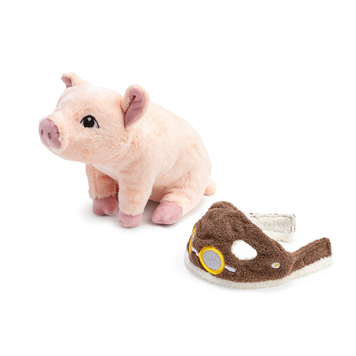 Flying Pig Plush | Pig plush with pilot's hat removed.