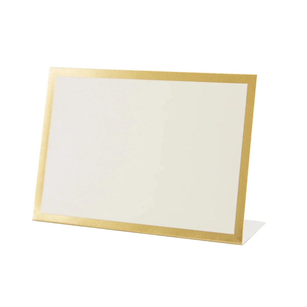 Place Cards | Hester & Cook | A place card the folds along the bottom, has a blank space for writing, and features a Gold Foil Frame.