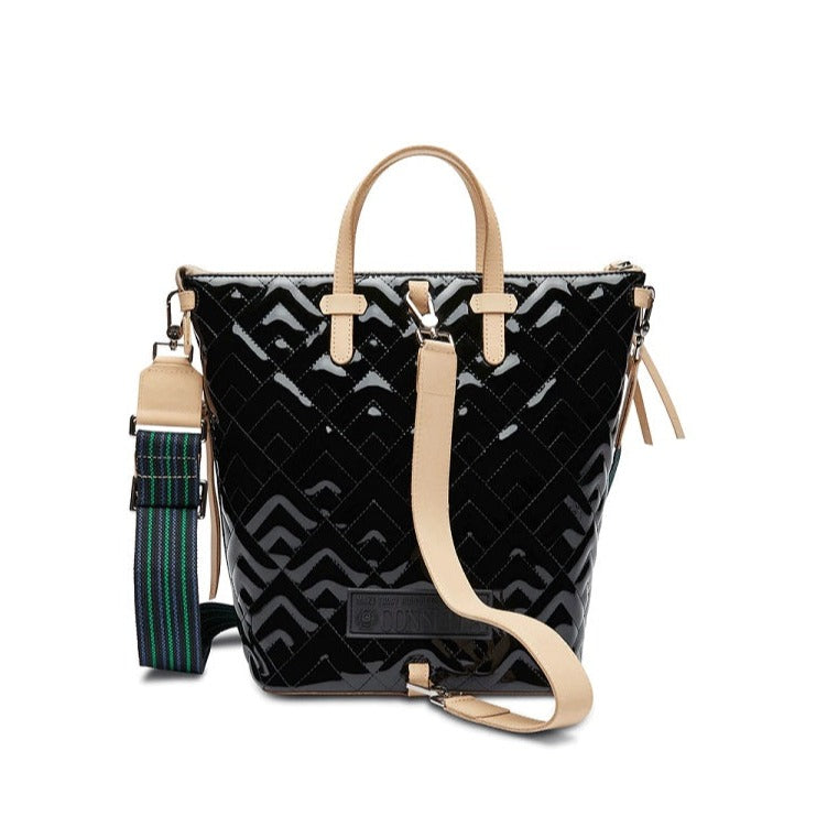 DIEGO Bag Black Patent Handbag With Crossbody Strap