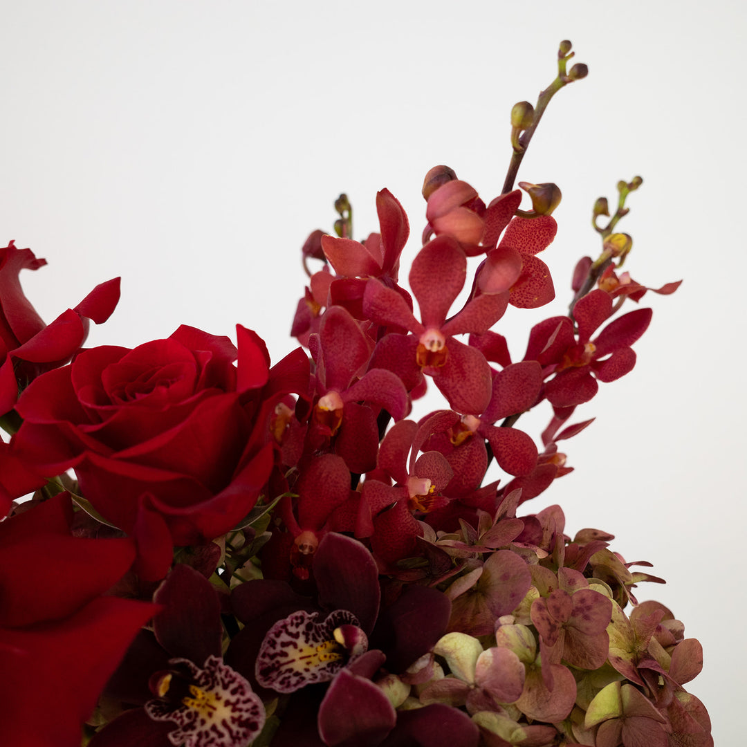 Red flowers in this all red Valentines day flower arrangement. Flower Delivery Victor NY 